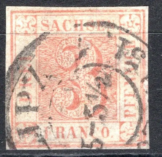 Sachsen 1850, Nr. 1 a, gestempelt "Leipzig 5-5 1/2 ... 51" mit Fotobefund