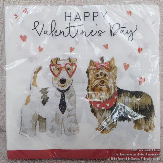 20 New Valentine's Day Paper Napkins Yorkie & Fox Terrier Dogs Happy Valentines