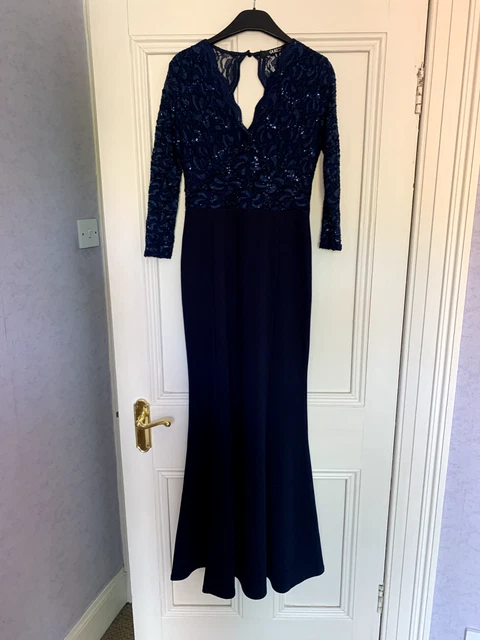 Quiz navy sequin & lace maxi dress Size UK 10