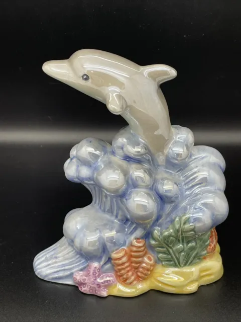 Sea Dolphin 1990s Young's Ceramic Iridescent Desk Shelf Decor Figurine Baby Room