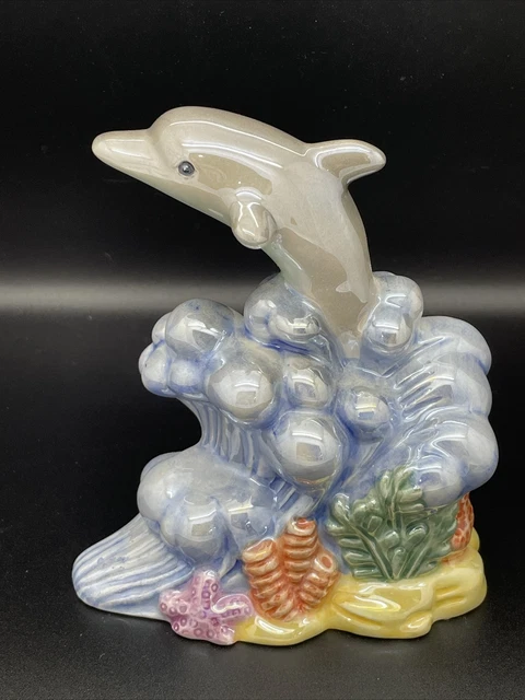 Sea Dolphin 1990s Young's Ceramic Iridescent Desk Shelf Decor Figurine Baby Room