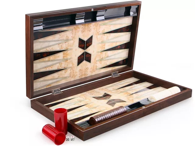 Luxus Trendy Backgammon Walnuss Optik XXL Tavla  Gesellschaftsspiel B - Ware
