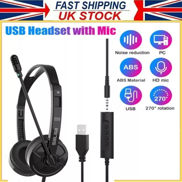 Noise-Cancelling Corded Dual-Ear Stereo Headset With Mic Microphone Office Game
