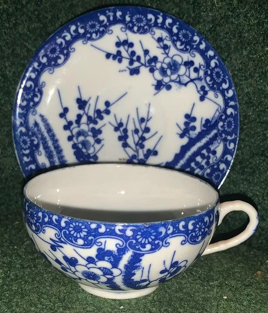 Vintage Meji Era Japan Teacup Blue Floral