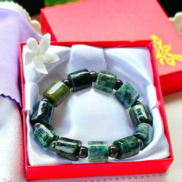 Burmese Jade Bracelet Barrel Shape Black Gray Natural Jadeite Type-A Raw Jadeite