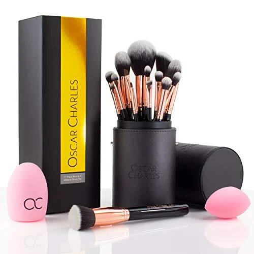 Oscar Charles 17 Pezzi Set di pennelli per trucco professionale con frullator...