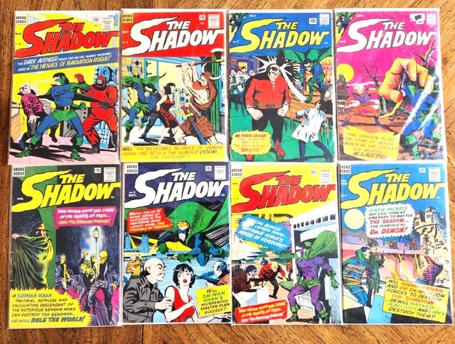 The Shadow # 1,2,3,4,5,6,7,8 LOT of all eight Archie 1964 series in GD+ to VG