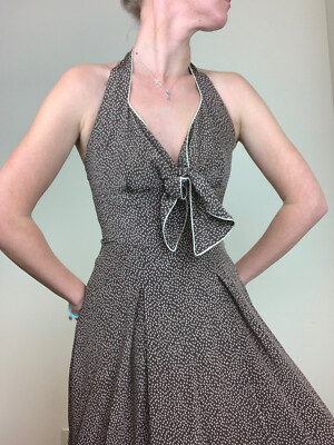 Kay Unger Women's Polka Dot Silk Halter Dress Open Back Sz 6 Marilyn Monroe