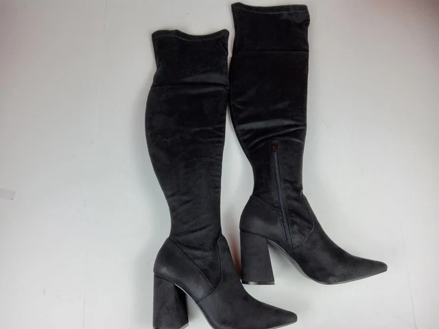 Steve Madden Womens Over the Knee Block Heel Boot Black  Suede 9M (lot331)