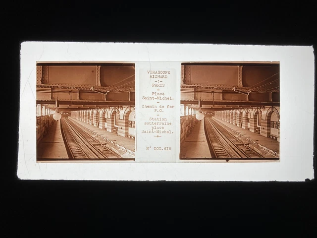 PARIS PLACE S. MICHEL PLAQUE VERRE 45x107 VUE STEREOSCOPIQUE VERASCOPE RICHARD