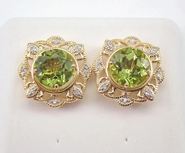 14k Yellow Gold Plated Lab Created Peridot Flower Stud Earrings Halo Jacket Set