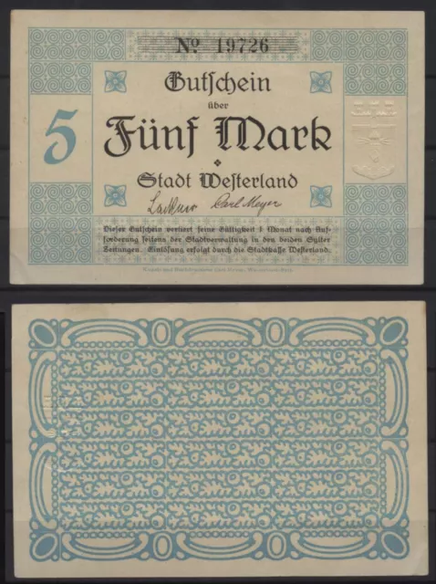 [26101] - NOTGELD WESTERLAND auf SYLT, Stadt, 5 Mark, o. D. (um 1918). Geiger 54