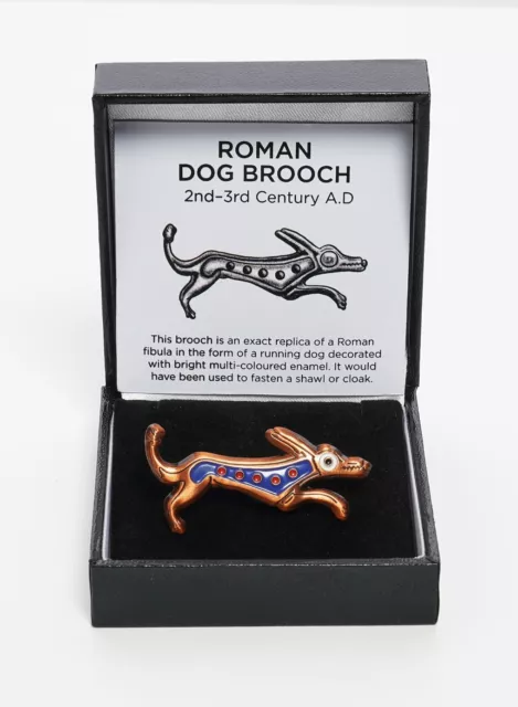 REPRODUCTION ANCIENT ROMAN ENAMELED DOG  BROOCH 2nd - 3rd Century  BOXED & NOTES