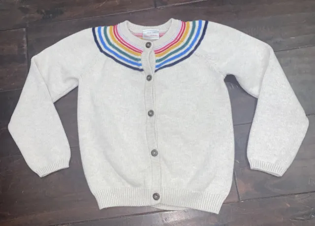 Hanna Andersson 130 Knit Cardigan Sweater Rainbow Girls Size 8 EUC School Shirt