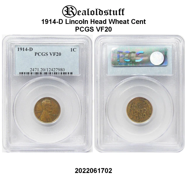 1914-D Lincoln Head Wheat Cent Penny - PCGS VF20 COPPER SC1