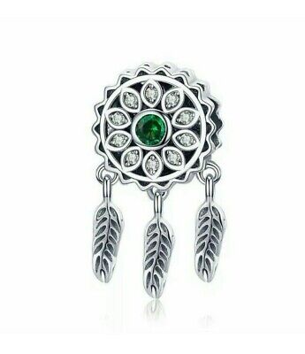 Silver Green Dream Catcher Dangle Dangler Feathers Bead Charms for Bracelet