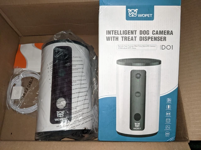 Cámara inteligente para mascotas Wopet: dispensador para golosinas para perros, cámara para mascotas Full HD Wifi con Night V
