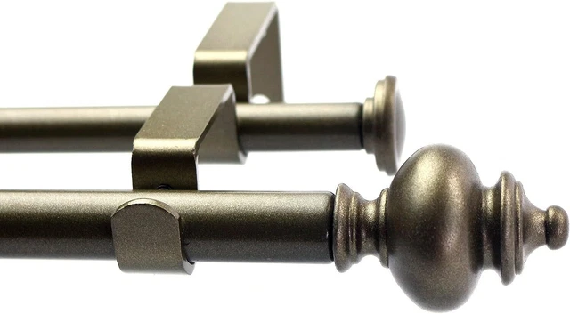 Round Urn Adjustable Double Drapery Curtain Rod Set 28"-48"/ 48"-84"/ 84"-120"