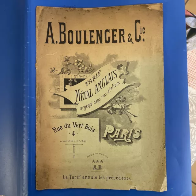 2 Catalogues/ Tarifs À Boulenger, Métal Anglais Argenté Et Coutellerie 1896