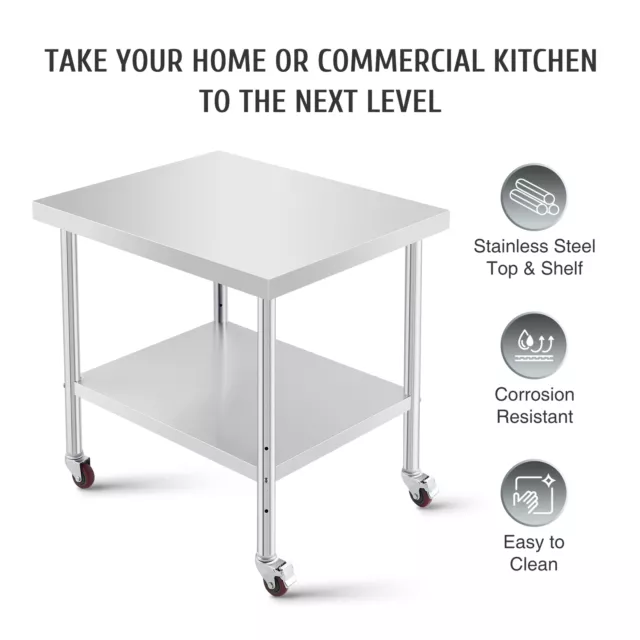 36x30 Stainless Steel Work Table w Casters Storage Shelf for Home Commercial Use