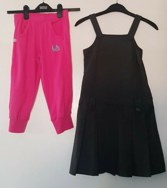 Girls Bundle 7-8 Years La Gear Crop Pink Joggers 8-9 Grey School Pinafore
