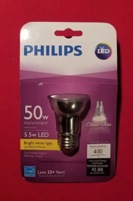 PHILIPS 5.5-Watt LED "Classic Glass" PAR16L Dimmable Flood Light Bright White