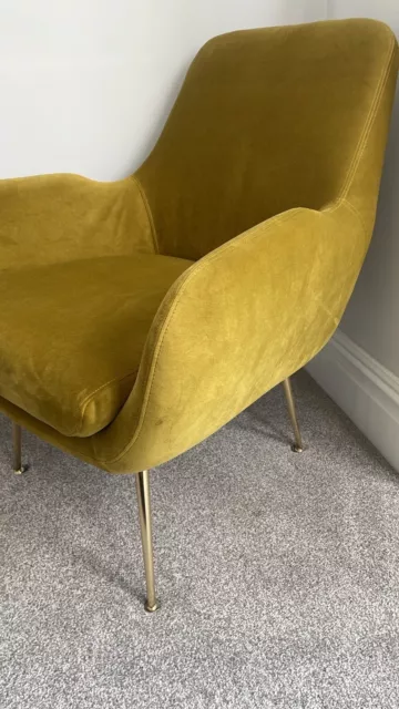 Cool Retro Armchair Velvet Vintage Yellow Armchair RRP £450 Brilliant Condition