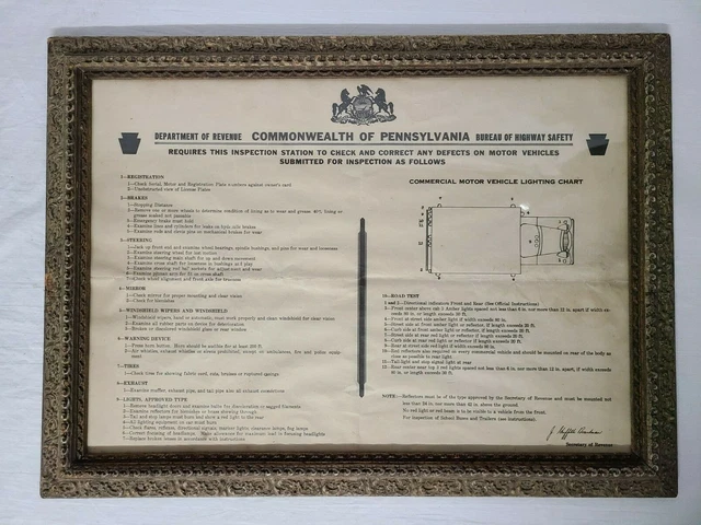 RARE ANTIQUE 1930S PA Car Inspection Station Safety Checklist Man-Room