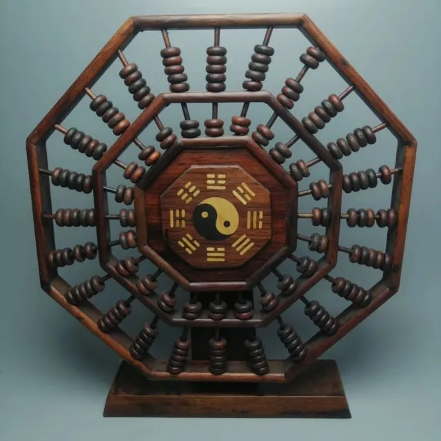 23cm Collect Chinese Old Acid wood Wood Carving Abacus Eight Diagrams