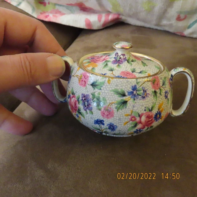 Grimwades Multicolor Floral Royal Winton Ivory Old Cottage Chintz Sugar Bowl