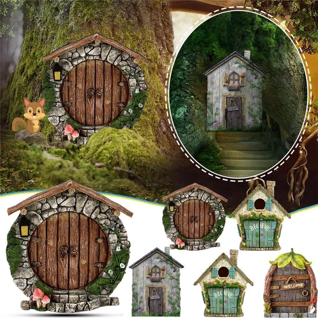 cour Porte de fée Fenêtres Porte Figurines Fée Gnome Miniature Décor de jardin
