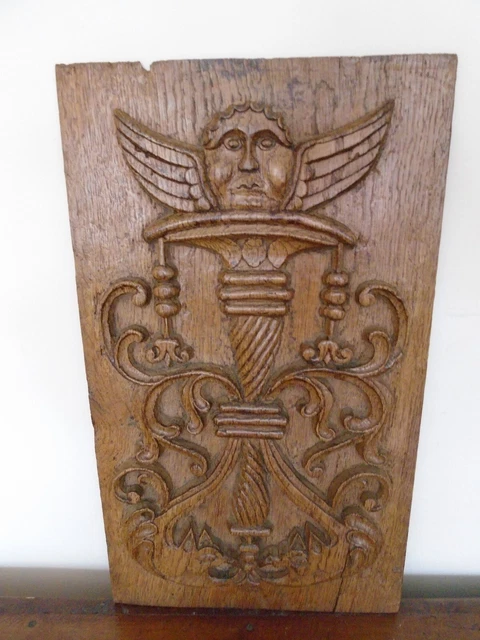 Antique Italian Carved Oak Cherub And Dragon Furniture Panel