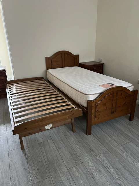 SOLID WOOD SINGLE Bed Frame with Matching Trundle Bed and Mattress £78. ...