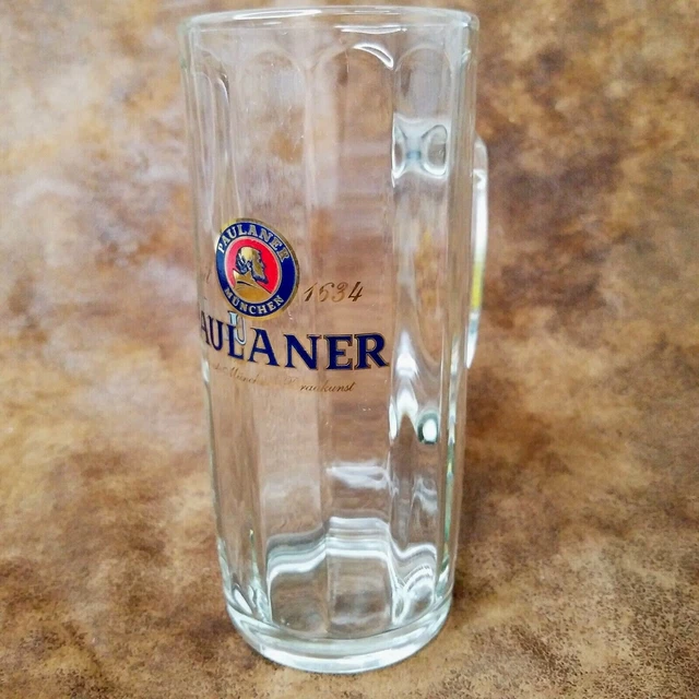 Paulaner Munchen Stein Sahm Clear Glass Logo 0.5L 7" Mug Collectible Beer Ale