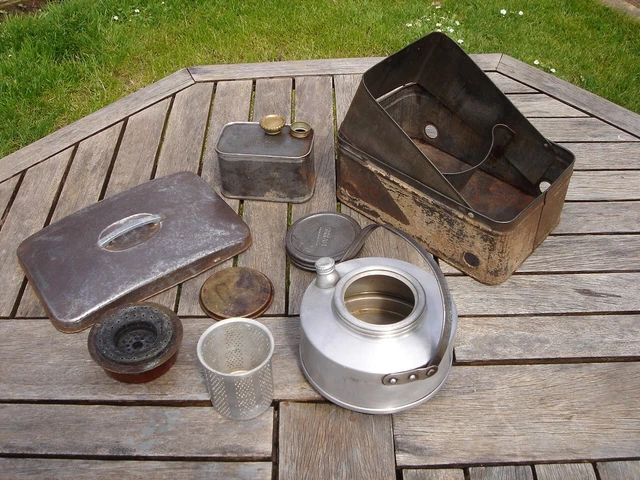 VINTAGE SIRRAM CAMPING Picnic Kettle And Stove Set Classic Car Fishing