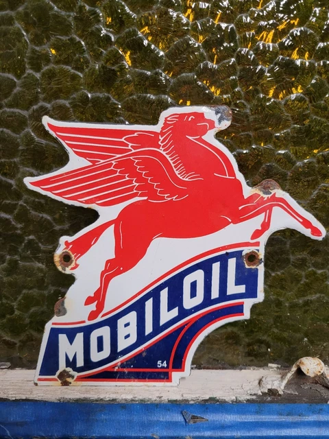 Vintage 1954 Mobil Porcelain Sign Mobiloil Gas Station Pegasus Advertising Usa
