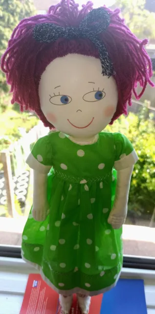 Rag Doll Handmade in the UK Cloth Rag Ooak doll 15.5 inch (39cm) Purple Hair Gre