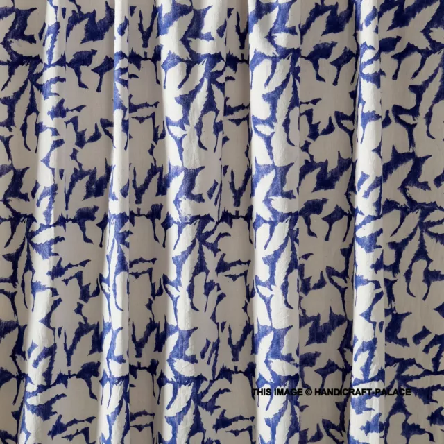Indiano Mano Blocco Stampa Cotone Tessuto Blu Bianco Floreale Sartoria 2.7m