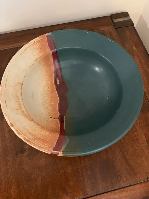 TESTED BY FIRE POTTERY Drip Glaze 12 Serving Bowl Rob Grimes Green Red 