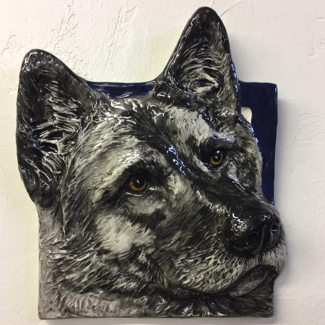 Norwegian Elkhound Dog 3d Pet Portrait Ceramic basrelief sculpture AlexanderArt