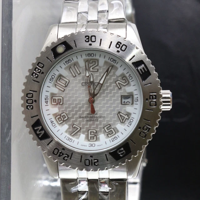 Montre Homme Croton Quartz Japon - Boîtier Et Bracelet Acier Inoxydable - Verre Saphir - Résistante à L'Eau - Occasion Léger Usage