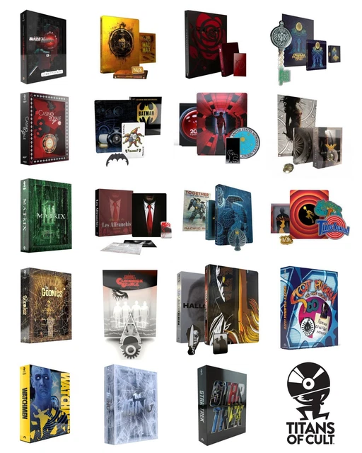 Lot 19 Coffrets Édition Titans of Cult SteelBook 4K Ultra HD Blu-Ray Goodies