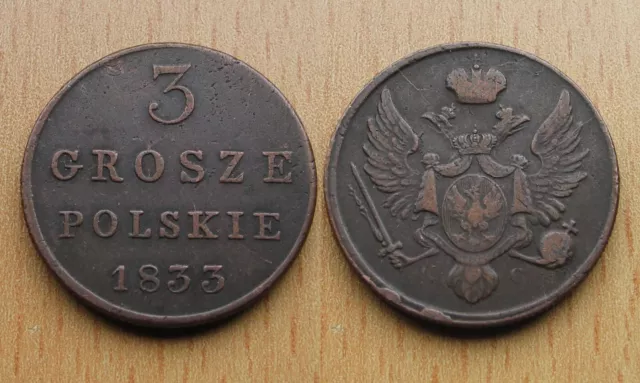POLAND, RUSSIA : 3 Grosze 1833 KG *** Nicholas I. *** TOP *** Scarce ***