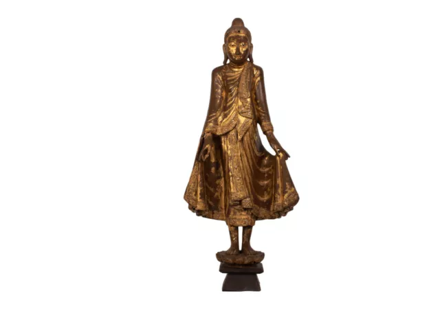 Ein Großer Antiker - Lackierter & Vergoldeter Holz Buddha , Burma 19./20. Jhd.