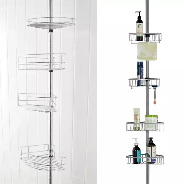 Luxury Telescopic Metal Spring Tension Pole 4 Shelf Corner Bathtub Shower Caddy