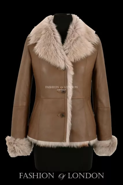 Ladies Toscana Sheepskin Jacket Beige Natural Genuine Designer Winters Jacket