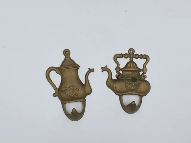2 x Antique Vintage Brass Hooks in Coffee Pots Kitchen Hooks Wall Hooks 2