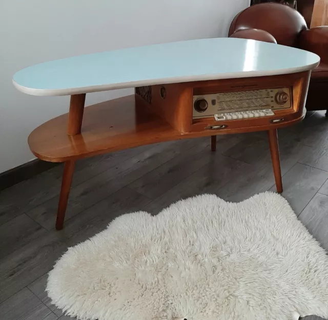 Table Basse Tripode Vintage Loewe Opta 763W, Meuble Radio Et Tourne Disques