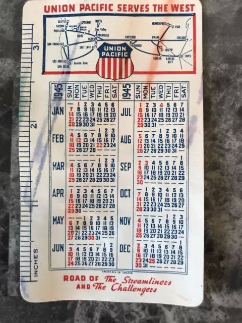 “1945” Union Pacific Railroad. Advertising Pocket Calendar 1945