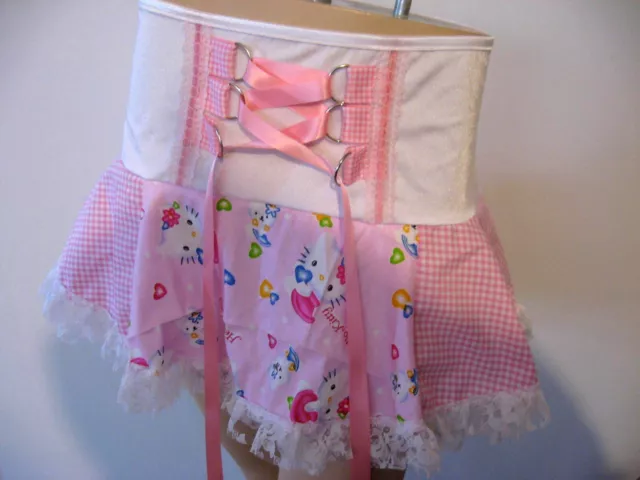 Hello Kitty Corset Skirt baby pink White hearts check Tutu Party Lolita Retro UK